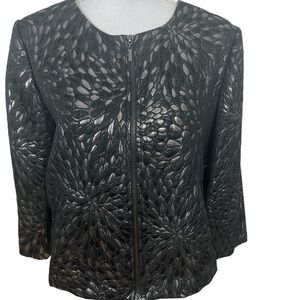 Ruby Rd. Women’s Blazer/jkt Size 12 Black/silver 3/4 Sleeve Full Zip Shimmer